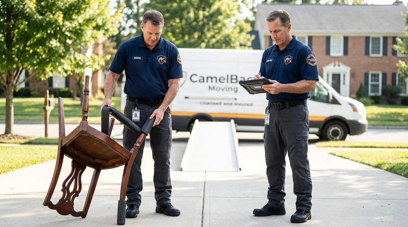 Movers inspecting furniture for damage prevention before loading in Stevensville, MT